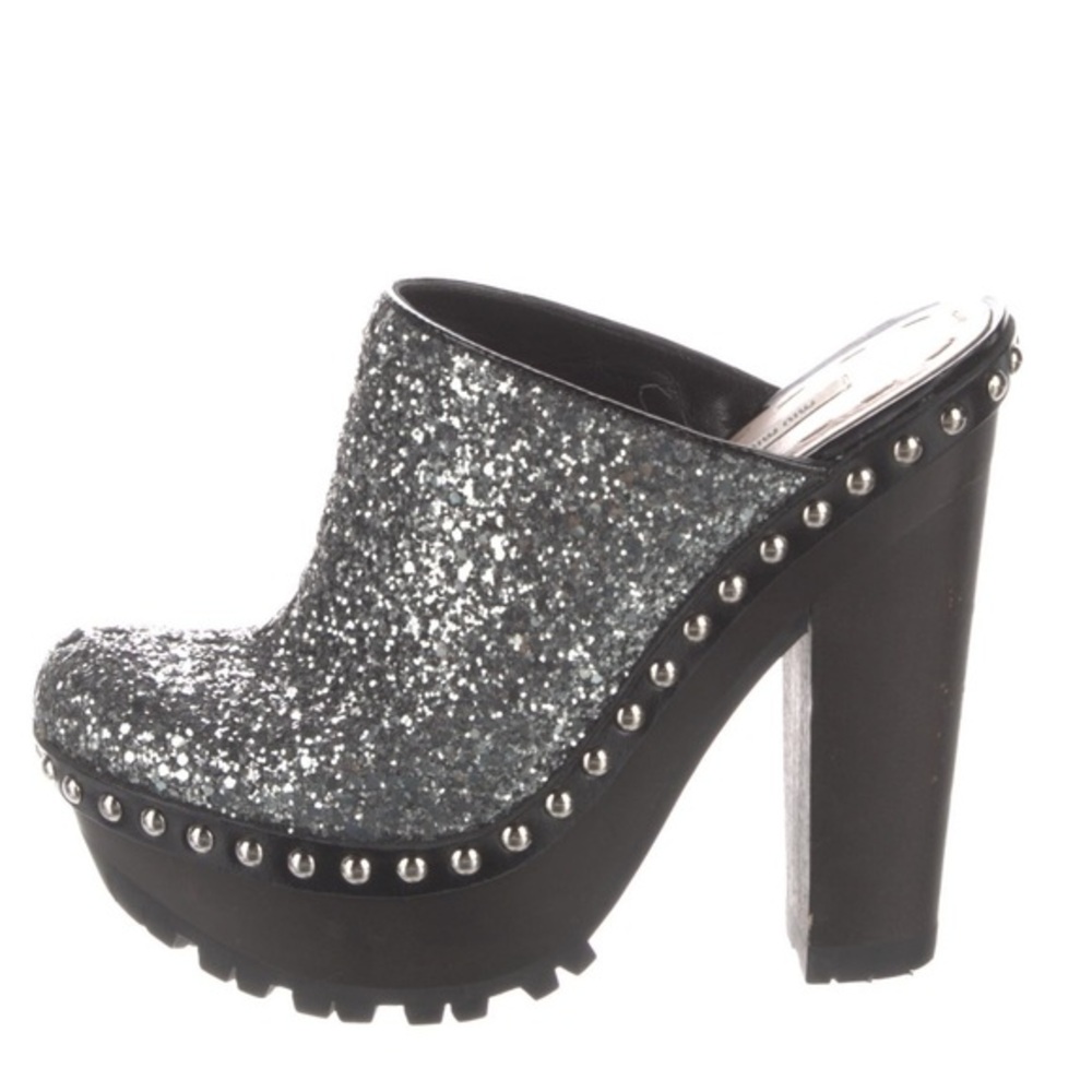 Gorgeous Miu Miu Glitter Mules, Sz 37.5